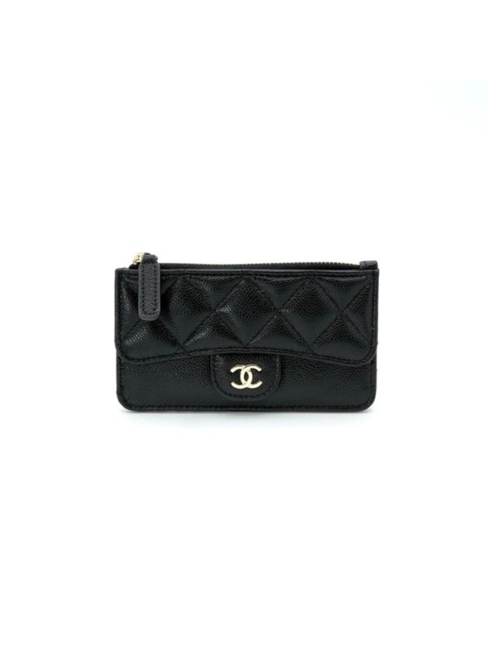 Chanel Wallet Coin Purse Black Gold CC Logo Fragment Case Classic Zip Card Case